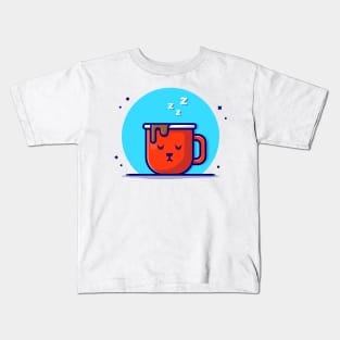 Cute Hot Coffee Sleeping Cartoon Vector Icon Illustration Kids T-Shirt
